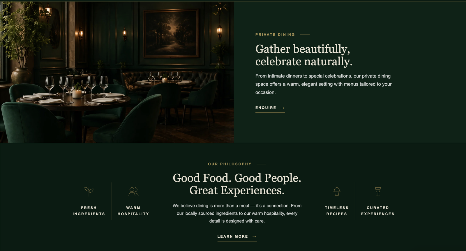 restaurant website design signature dishes section