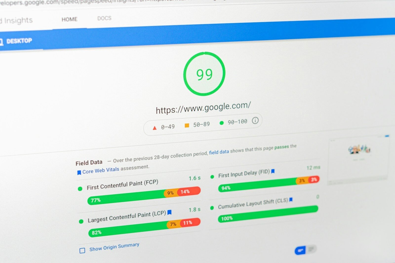 PageSpeed Insights website speed test