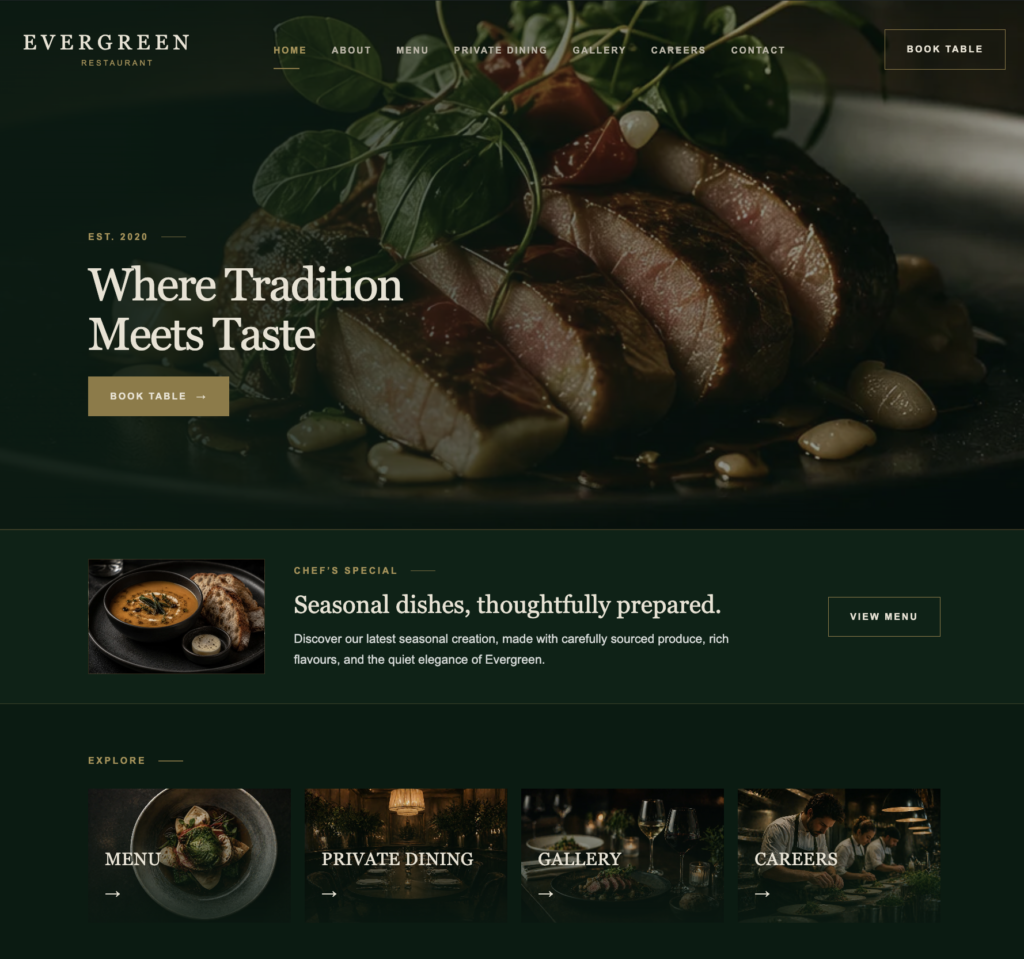 restaurant website design