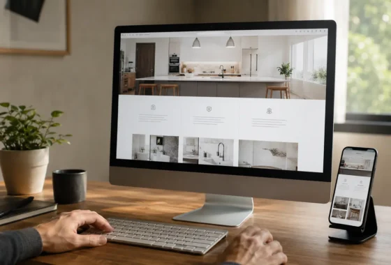 Responsive small-business website displayed on desktop and mobile screens
