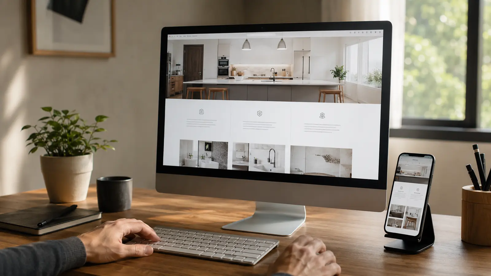Responsive small-business website displayed on desktop and mobile screens